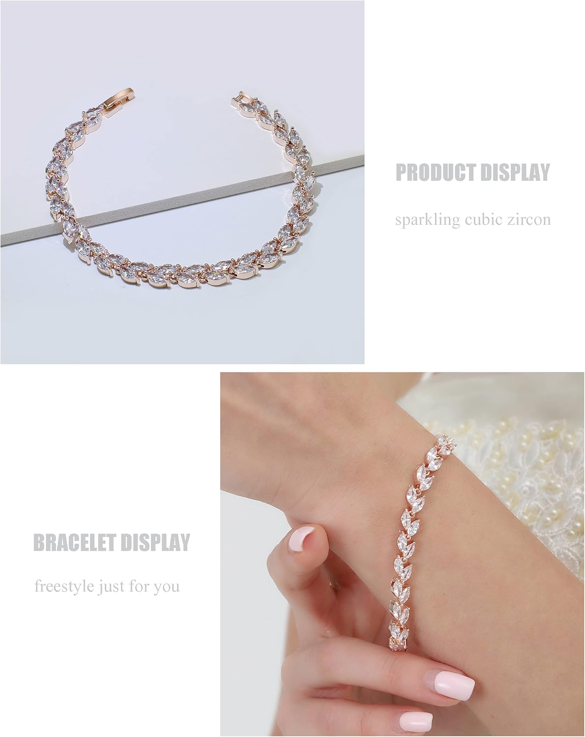 UDYLGOON Bride Wedding Jewelry Set Cubic Zirconia Crystal Earrings Necklace Bracelet Set For Bridal Bridesmaid Party Prom Homecoming - Image 8