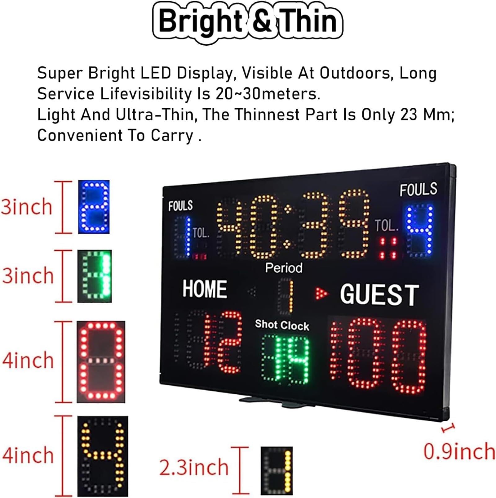 Tabellone segnapunti da tavolo a LED portatile con telecomando, regolazione della luminosità a 5 livelli, funzione di cronometraggio, for cronometraggio dell'allenamento della partita di basket