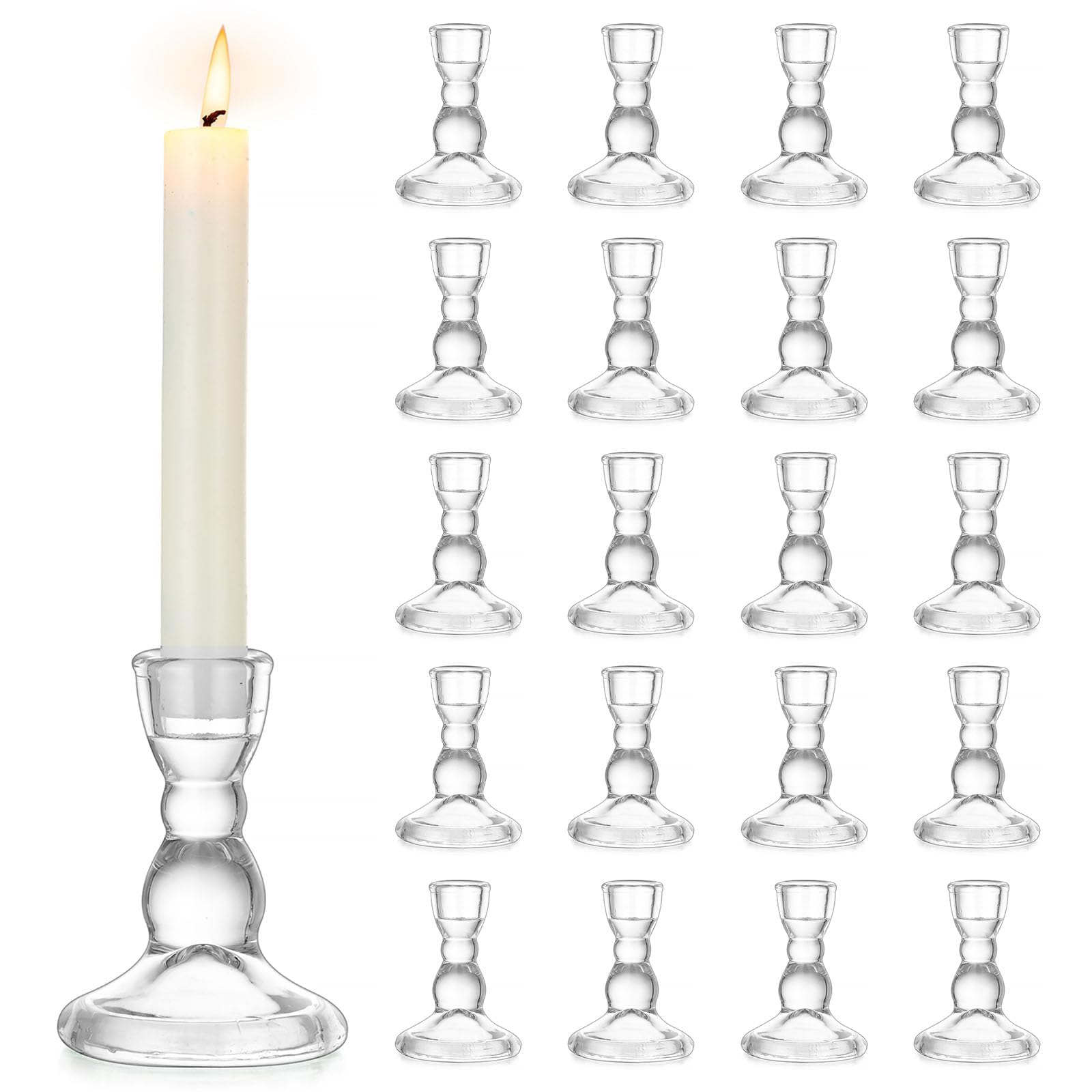 Portavelas de Cristal para Velas Cónicas: 20 Piezas Portavelas de Vidrio Transparente para Centro de Mesa Porta Velas Vintage Moderno Candelabro para Boda Navidad o Decoración del Hogar