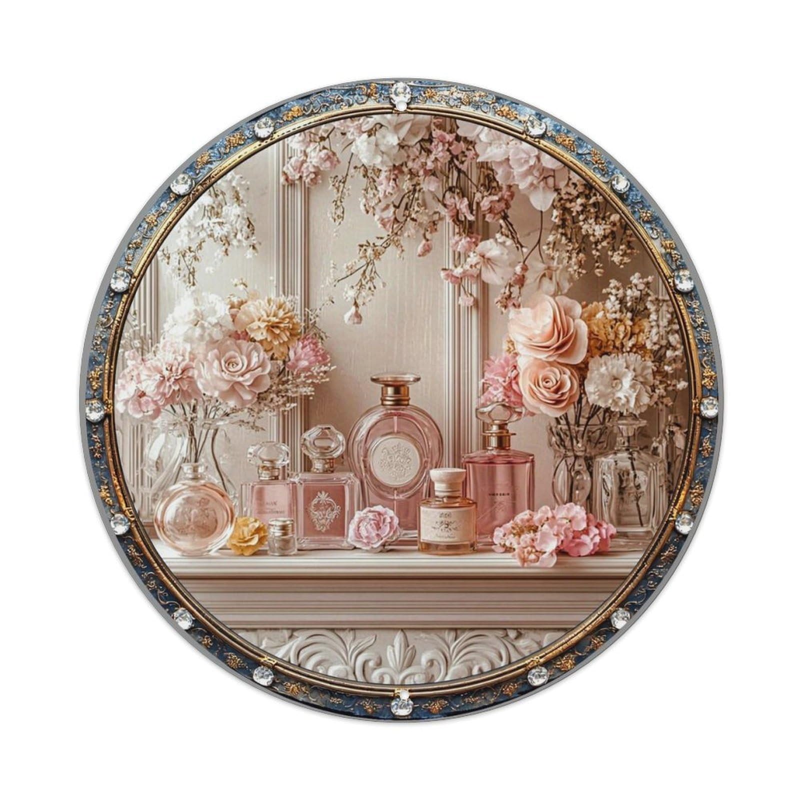 Floral Perfume Bottles Vases Decor Round Metal Tin Sign Vintage Wall Decor, Bar Garage Cafe Kitchen Home Wall Art Poster 8x8inches