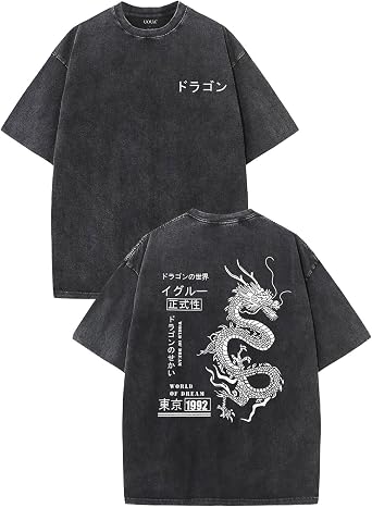 UOUA Mens Graphic Tees Washed Oversized Short Sleeve T-Shirts