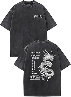 UOUA Men's Graphic Tees Washed Oversized Short Sleeve T-Shirts | 100% Cotton, Ribbed Crewneck, Vintage Streetwear, Summer Casual Tops