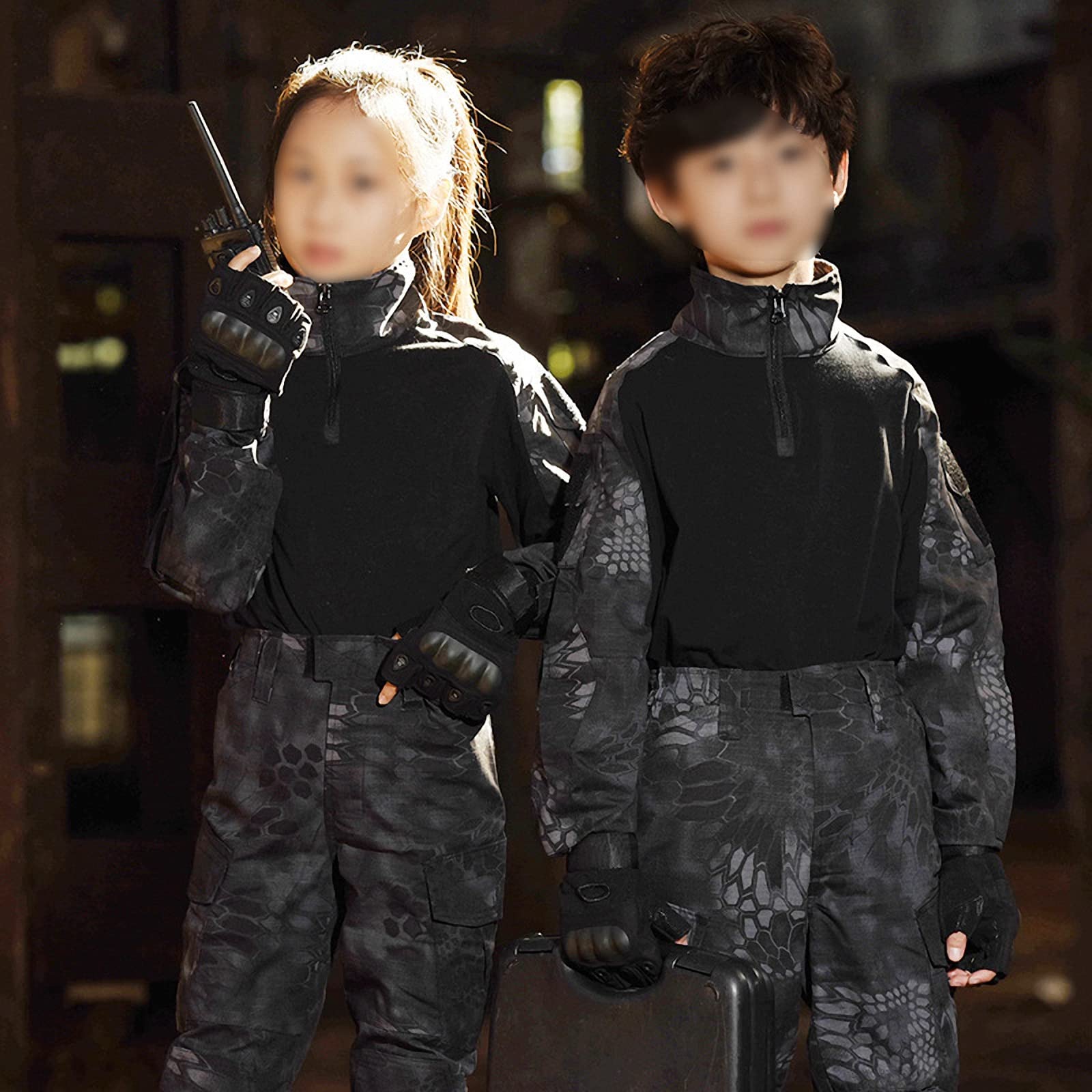 Langärmelige Taktische Kleidung+Trainingshose für Kinder,Jungen/mädchen Airsoft Paintball Spiel BDU kampfhemd,Outdoor militärfans,die Jagd Camping uniform Anzug schießen