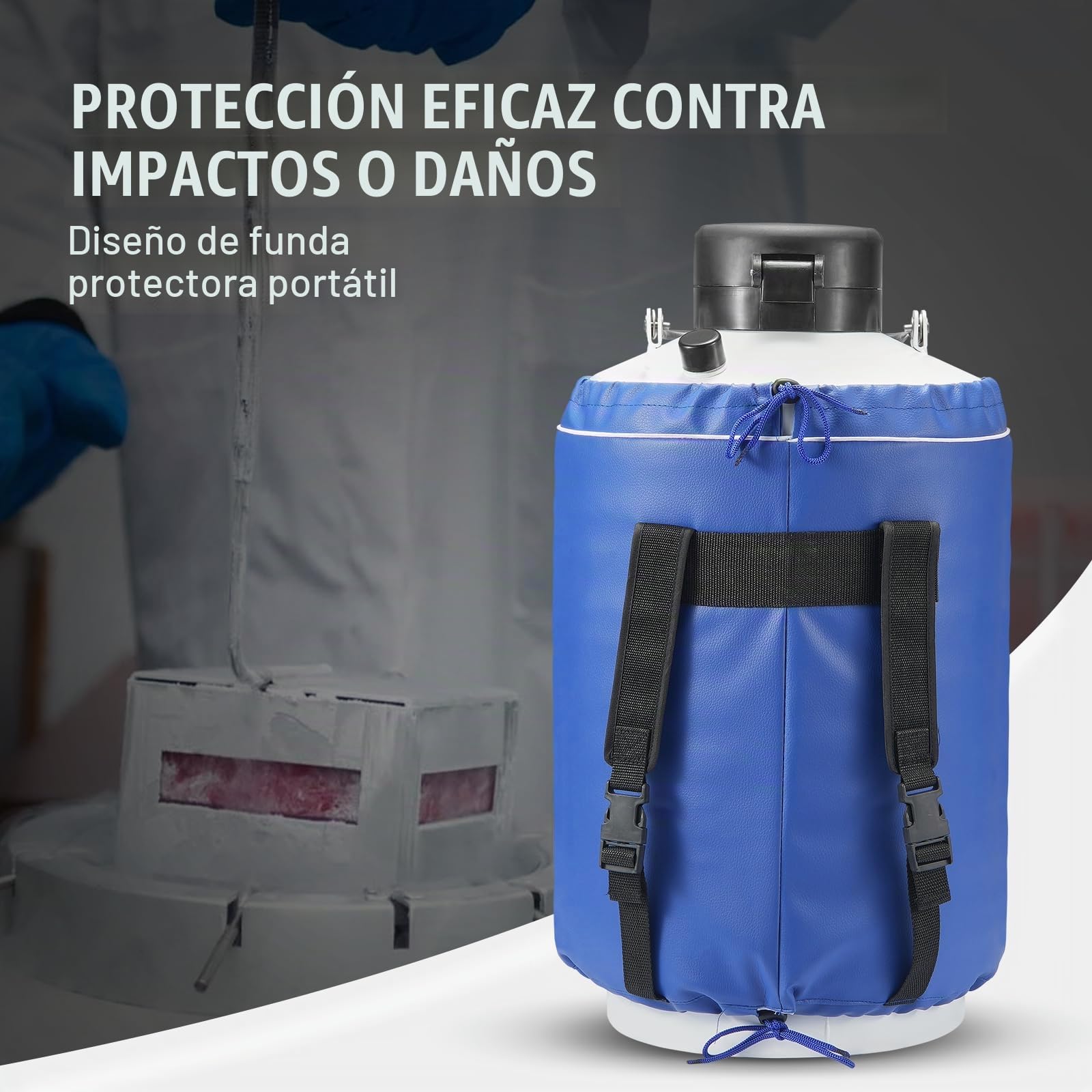 VEVOR Tanque de nitrógeno líquido, contenedor de nitrógeno líquido de aleación de aluminio de 10 L, Dewar de tanque LN2 con 6 botes y bolsa de transporte con correas, tanque criogénico para