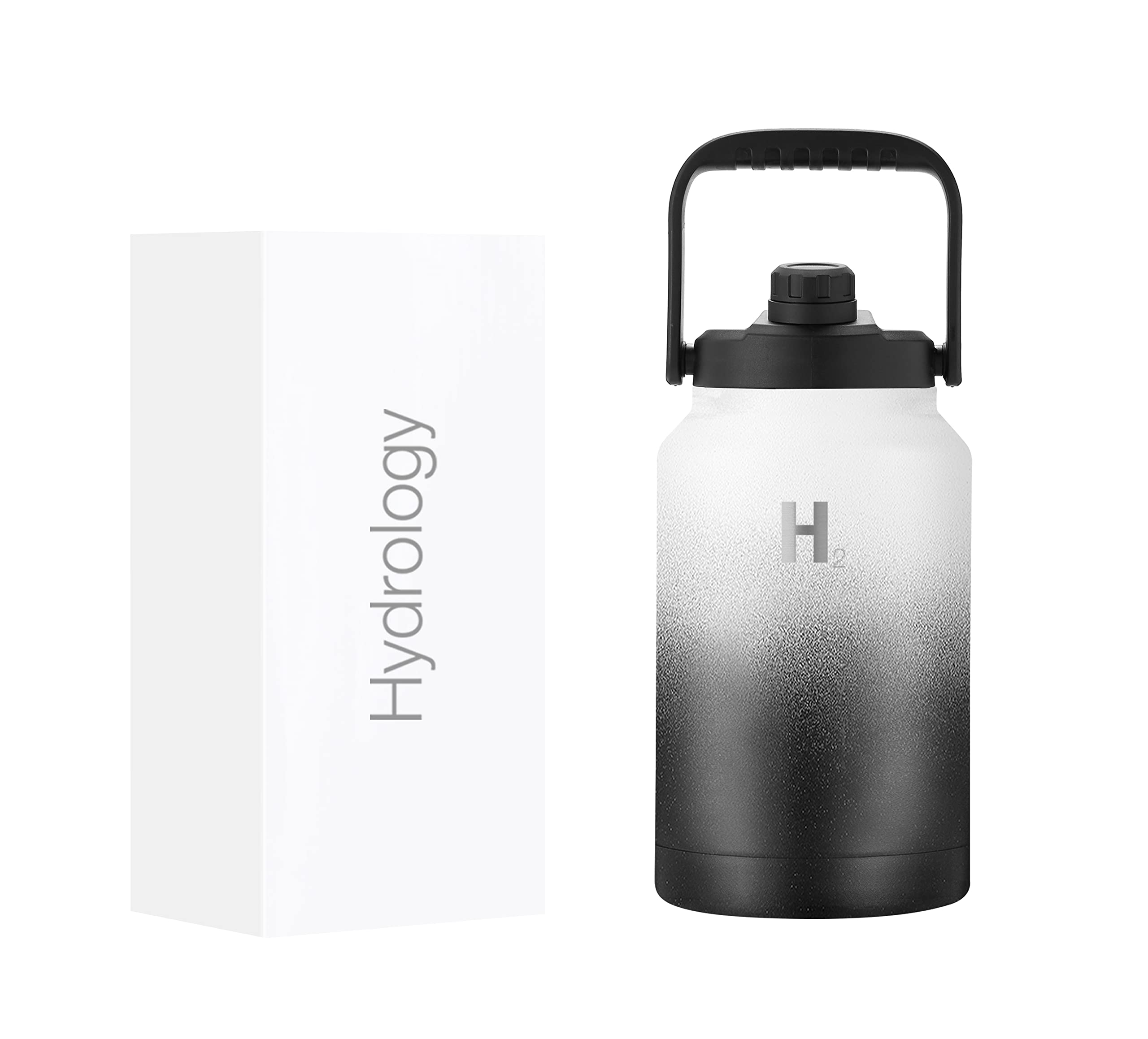 H2 Hydrology 128 Oz Canteen Water Bottle - Stainless Steel Insulated One Gallon Water Bottle, Hot & Cold Wide Mouth Bottle, Double Wall Vacuum Water Jug, Metal Jug Growler with Handle (Night & Day)