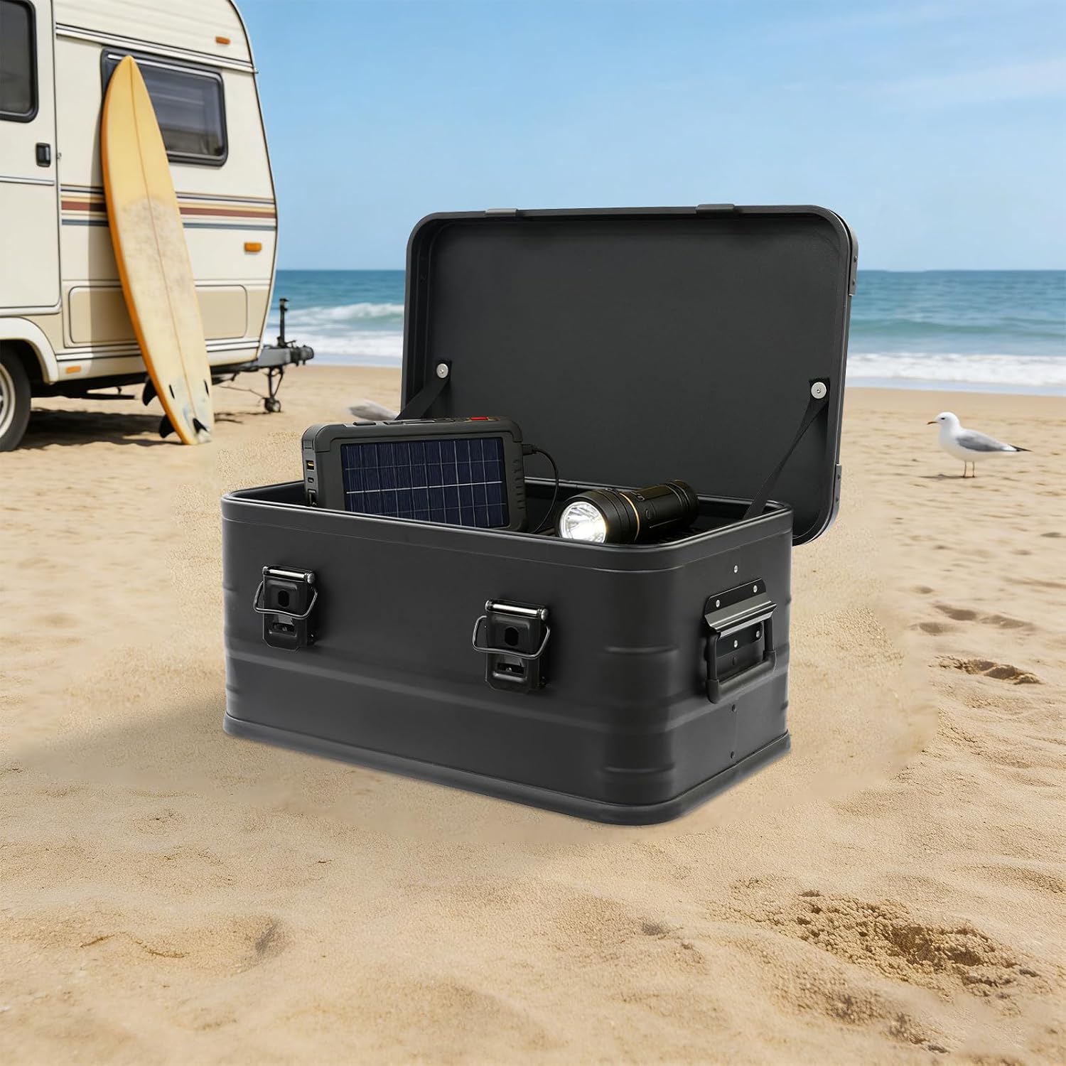 Aluminum Storage Box, 30/50/80L Overland Heavy Duty Metal Cargo Case Camping Storage Box Stackable Trunk Organizer with Handle Lid for Logistics Transportation (Black, 30L/7.9gal, 20.3*12.6*9in)