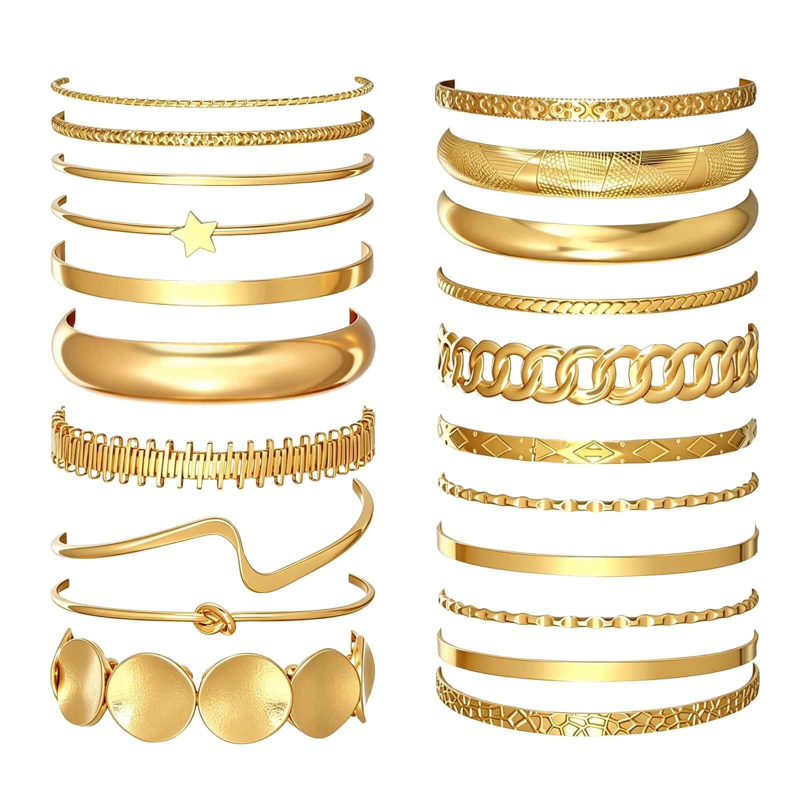 Gold Bangle Bracelets for Women 21Pcs Stackable Multi Textured Bangles Gold Chunky Bracelet Stack Fashion Accessories Jewelry Gifts for Women
