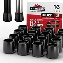 X-Protector Chair Leg Caps - 16 PCS 16mm Non-Slip Rubber Feet - Black Chair Leg Covers - Keep Furniture in Place!