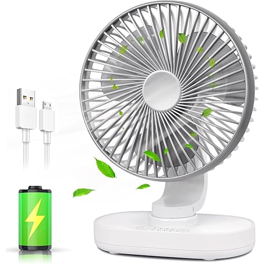 SHAYONAM Silver USB Rechargeable Oscillating Desk Fan Quiet