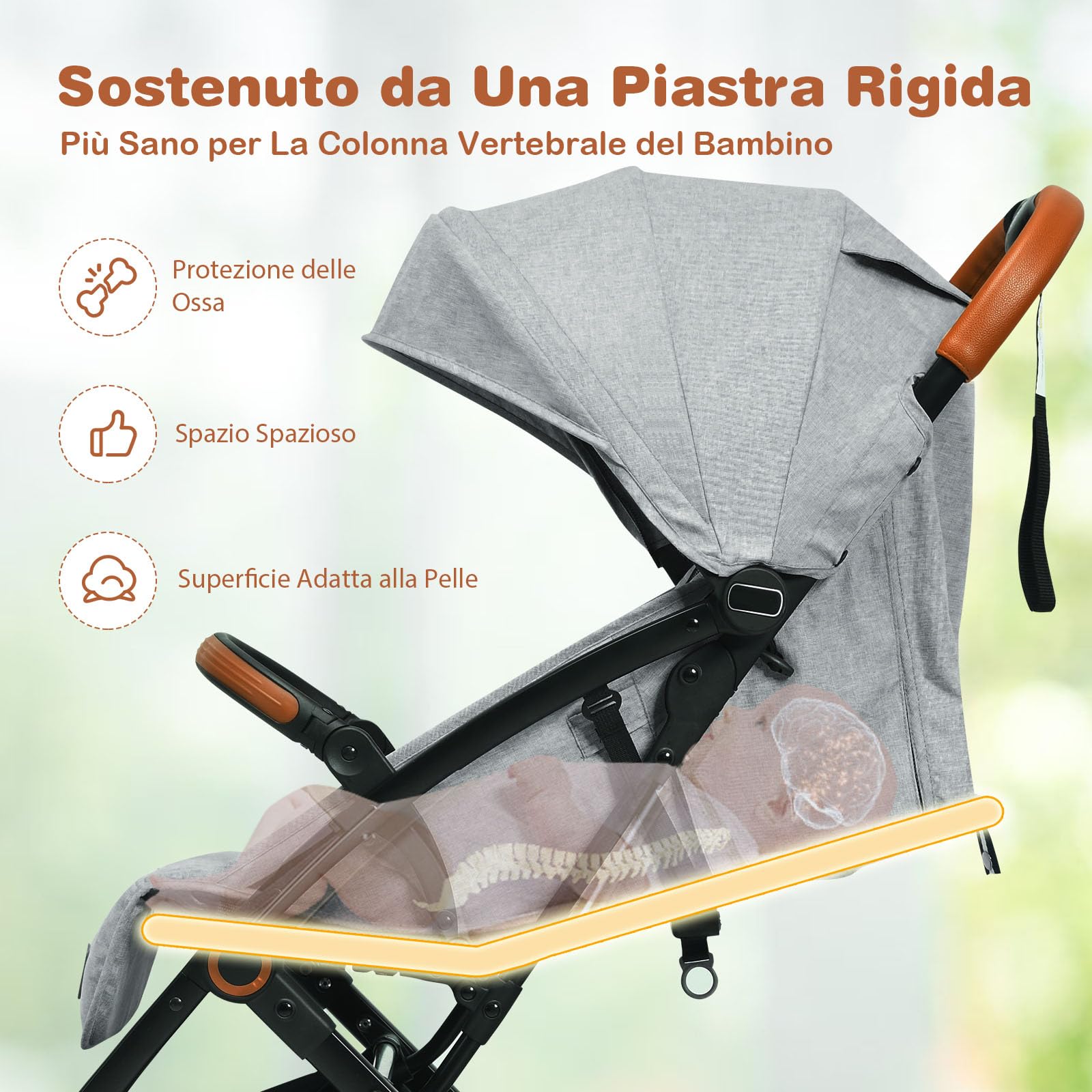 Costway Passeggino Leggero per Bambini 0-3 Anni fino 15 kg, Schienale e Poggiapiedi Regolabili, Cappottina e Zanzariera, Compatto Pieghevole Grigio