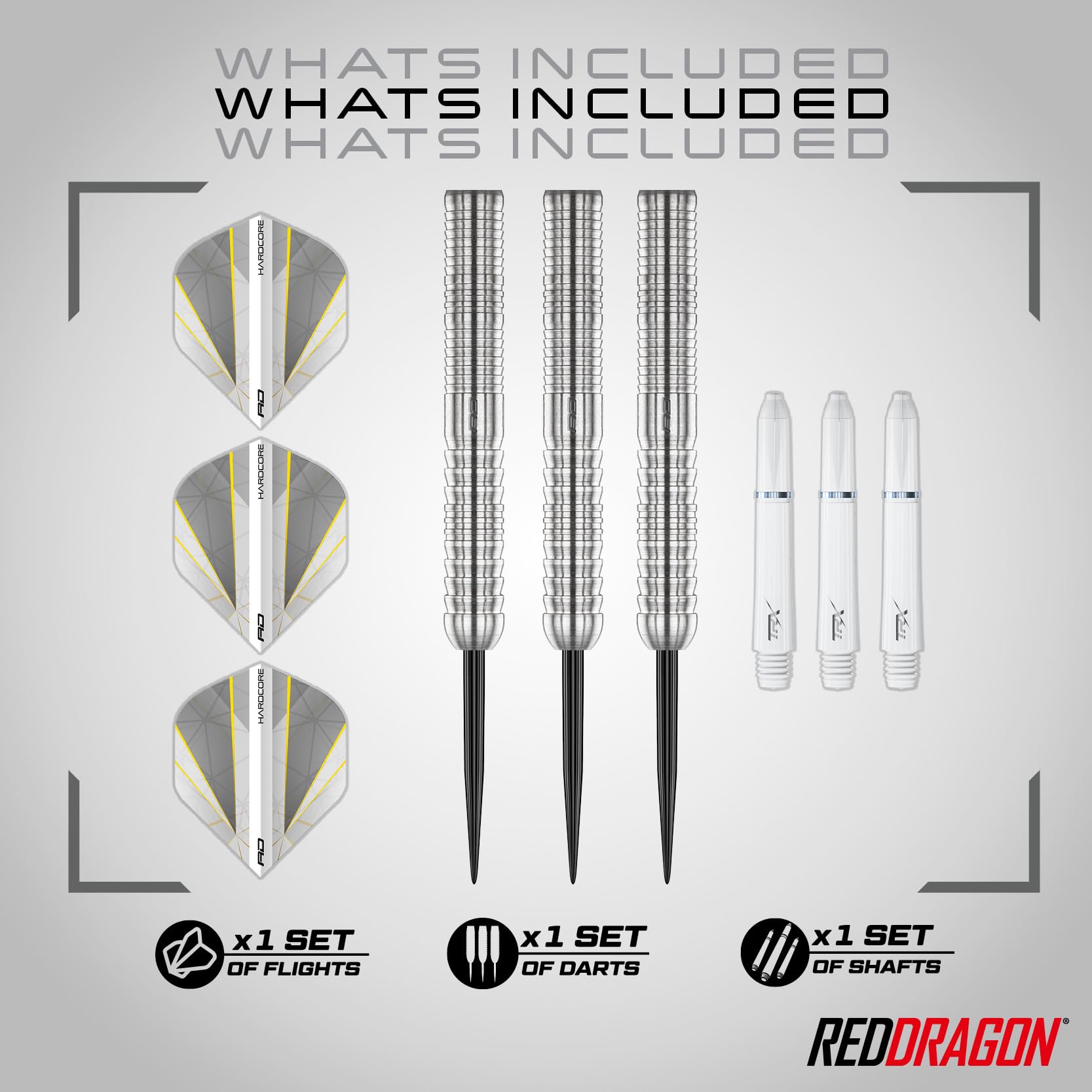 RED DRAGON Darts - Seren Pure Serie - 90% Tungsteno Professionale Punta in acciaio Set di freccette con voli e aste per freccette -Disponibile in quattro stili -Disponibile in 21g, 22g, 23g, 24g & 25g