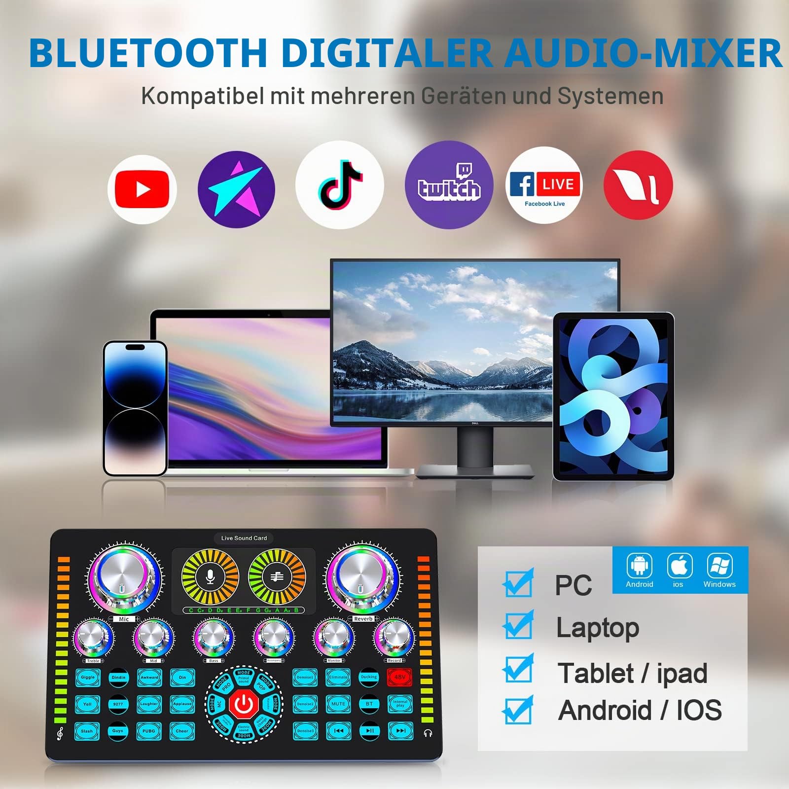 Podcast-Ausrüstungs-Bundle, Audio-Schnittstelle und XLR-Kondensator-Mikrofon, Studio-Ausrüstung mit 48V Phantomspeisung, Bluetooth für Podcast, Streaming, Voice Over, Singen, PC
