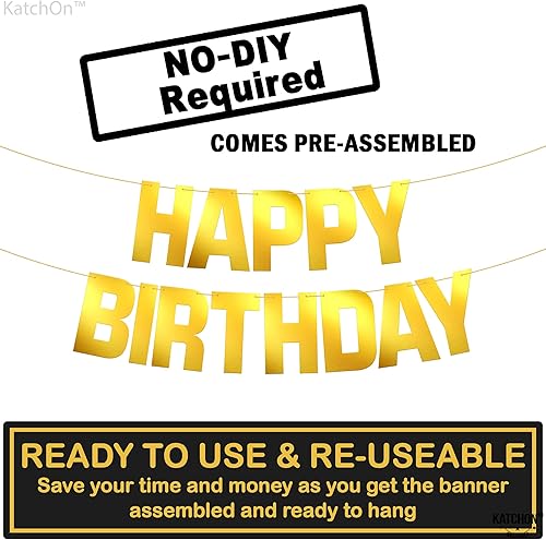 Miniatura 4 de KatchOn, Gold Happy Birthday Banner Foil - Pre-Strung 10 Feet, No DIY  Gold Birthay Banner Decorations  Gold Birthday Party Decorations  Happy
