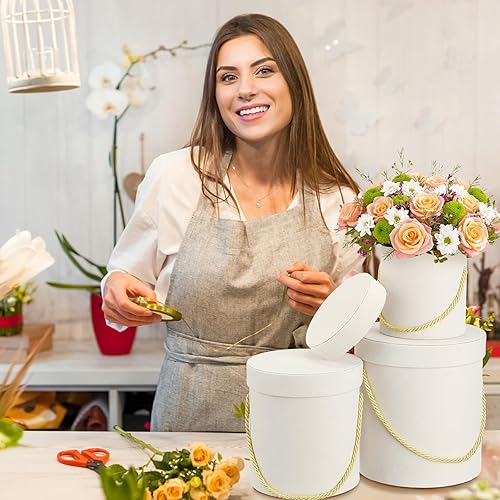 Miniatura 7 de Uiifan 6 cajas redondas de terciopelo con tapas, caja de regalo de terciopelo de San Valentín con asa para arreglos de regalo de flores de lujo,