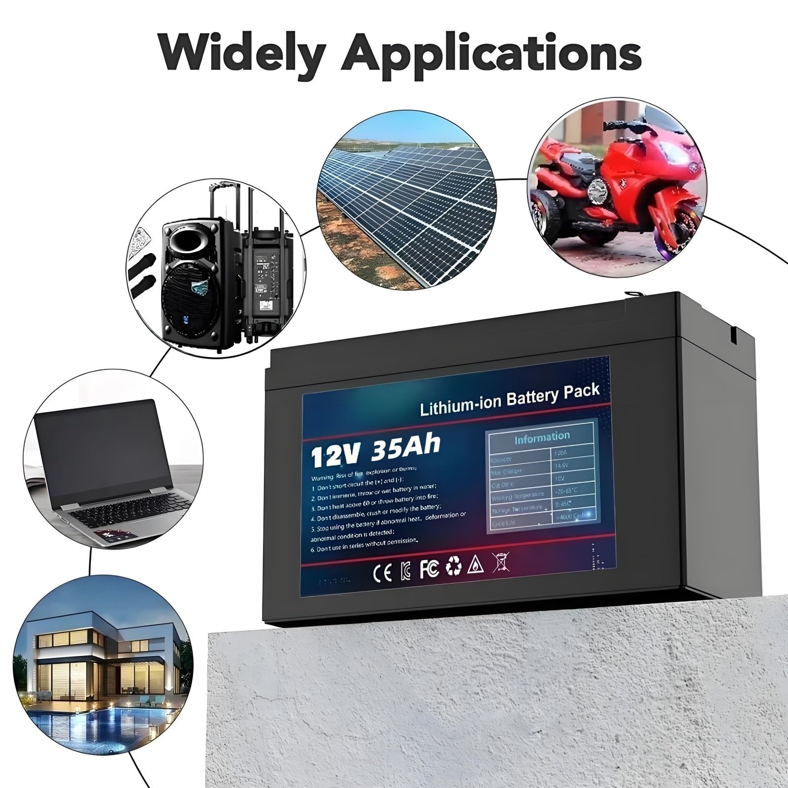Batería 12V 35Ah Li-Ion 18650 Con Cargador 12,6V 3A Para Bicicletas Eléctricas Scooters Farolas Solares Inversores