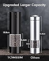 Vista 6 de TOMEEM Juego de molinillo eléctrico de sal y pimienta de mayor capacidad, recargable con luces LED, molinillo automático de pimienta y sal de acero
