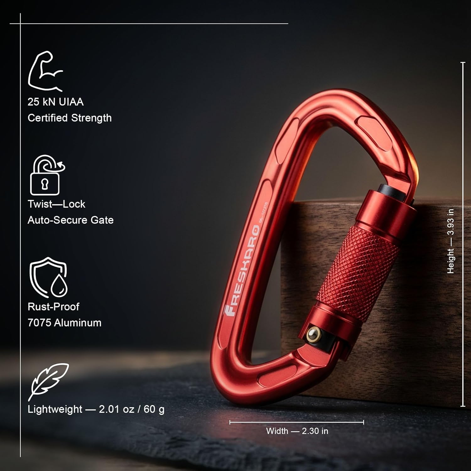 FresKaro 4inches 25kN-5621lbs Climbing Carabiners, UIAA CE Certified, Twist Auto Locking, Made of 7075 Aluminium, Lightweight, Rust Proof, for Mountaineering, Rappelling etc., Multi-Colors