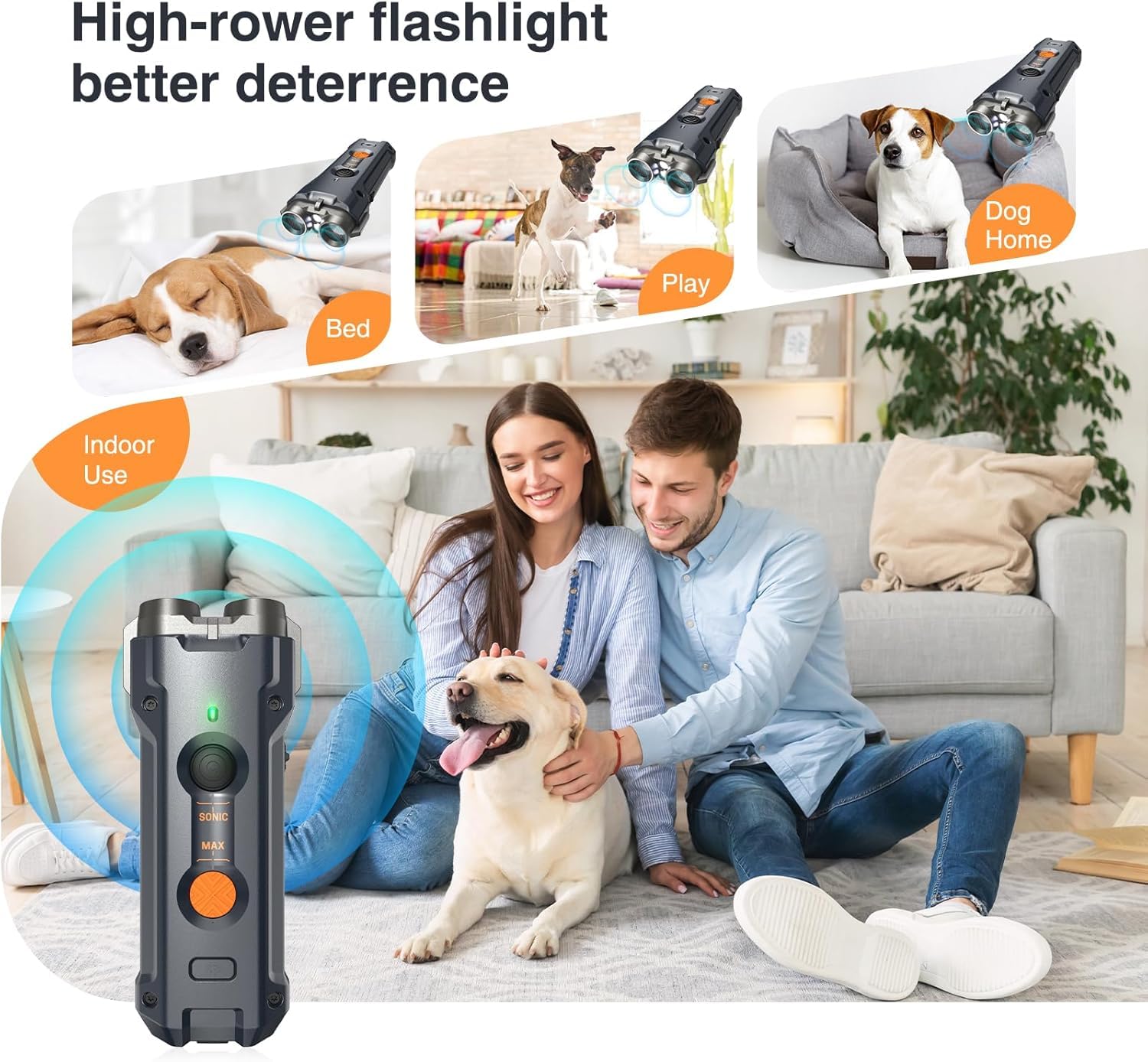 Antibell für Hunde, Ultraschall Anti Bell Gerät ​Bellenstopper Hund, Ultraschall-Anti-Bellgerät Hundebellen-Abschreckmittel Hunderindenstopper für Kleine Große Hunde Innen Außenbereich Antibellrorange