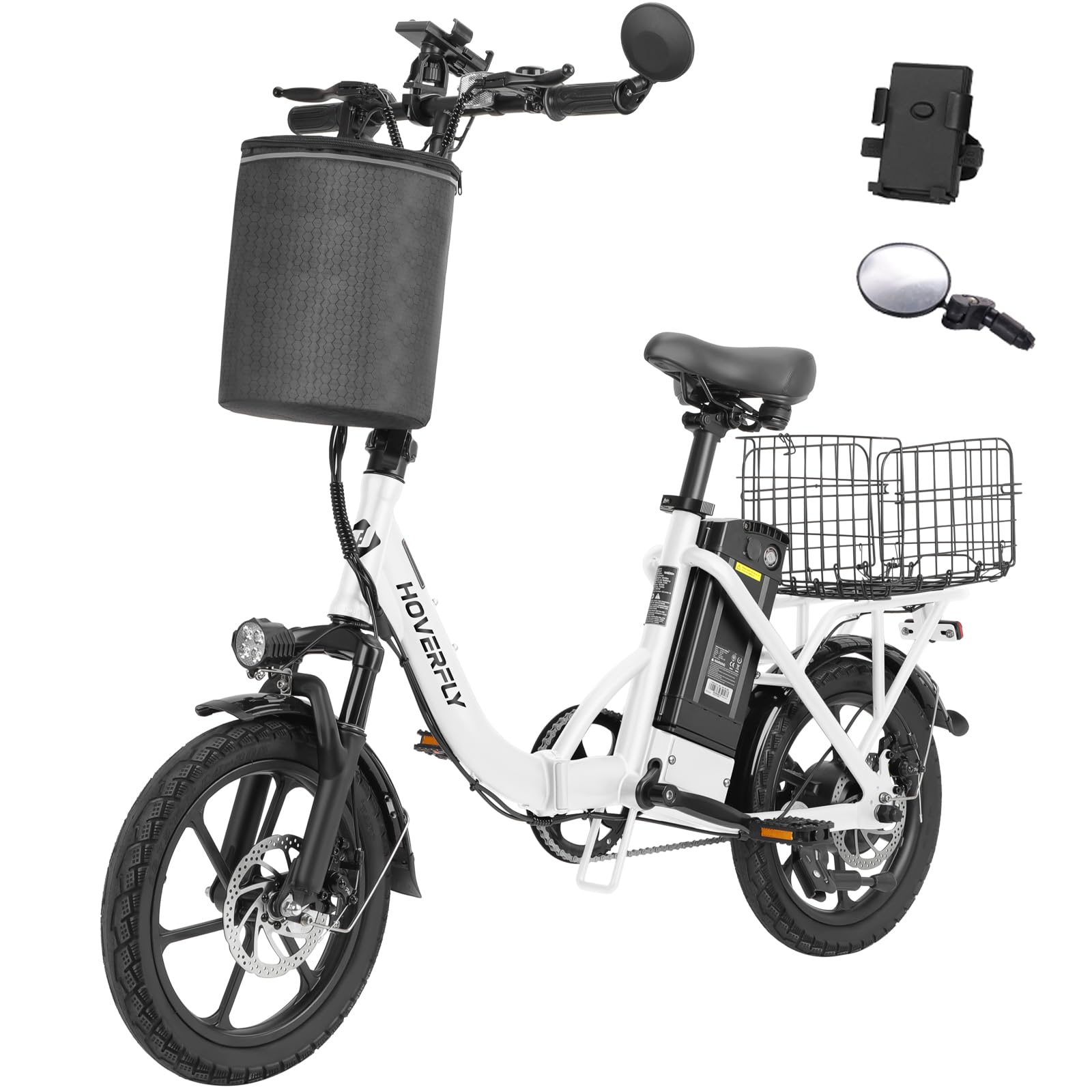 HOVERFLY H3 16" Electric Bike, Max 28Miles Range(Pedal-Assist) Folding E-Bike with Removable Battery, Front Suspension and Commuter Electric Bicycle Adults