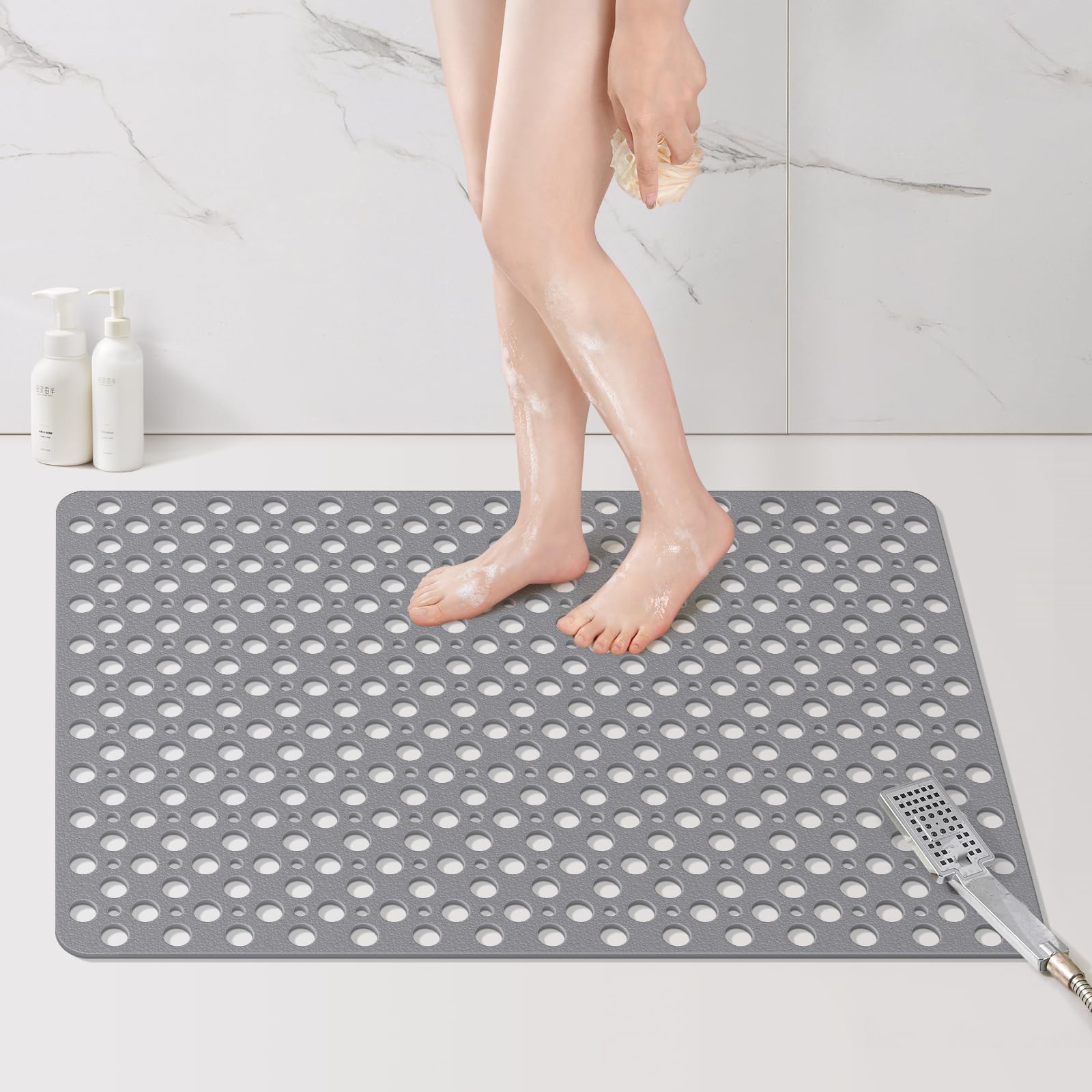 Yolife Large Shower Mat, 60x90CM Non Slip Shower Mat for Inside Shower with Drain Holes and Suction Cups for Bathroom, No Odor Oversized Stand up Shower Stall Mats