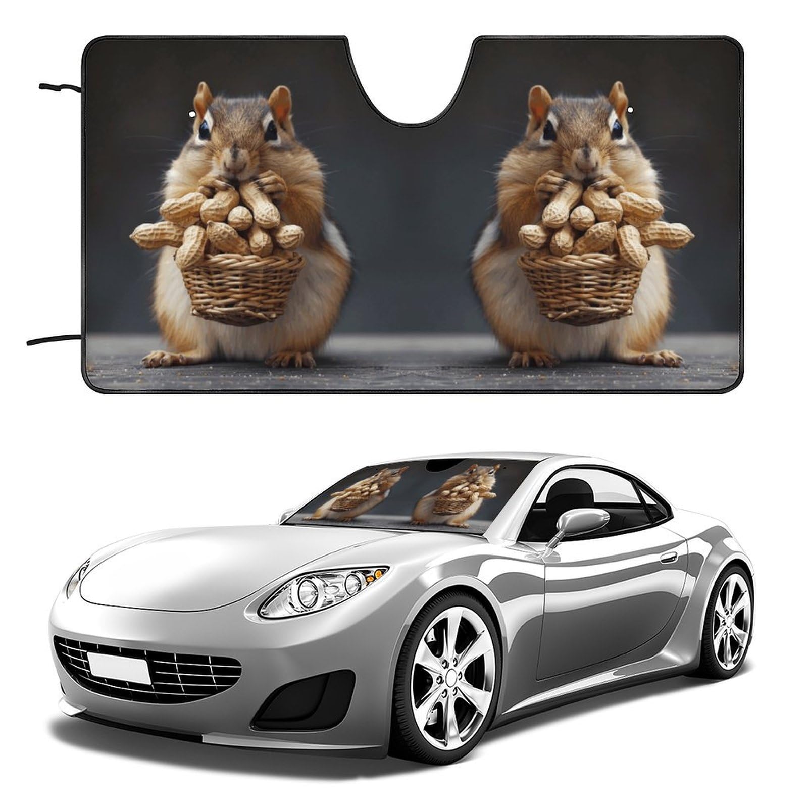 Squirrel Car Windshield Sun Shade Foldable Car Shades for Front Windows Universal Reflective Sun Visor for Automotive Windshield Sunshades Blocks UV