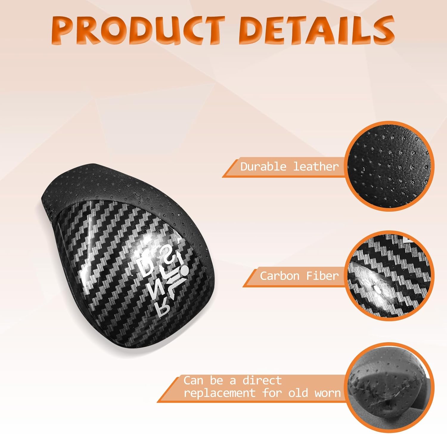 Black Leather Carbon Fiber Pattern Gear Shift Knob Shifter Compatible with Toyota Prius 2010-2015 Prius Plug-in Hybrid 2012-2015 Auris 2009-2014