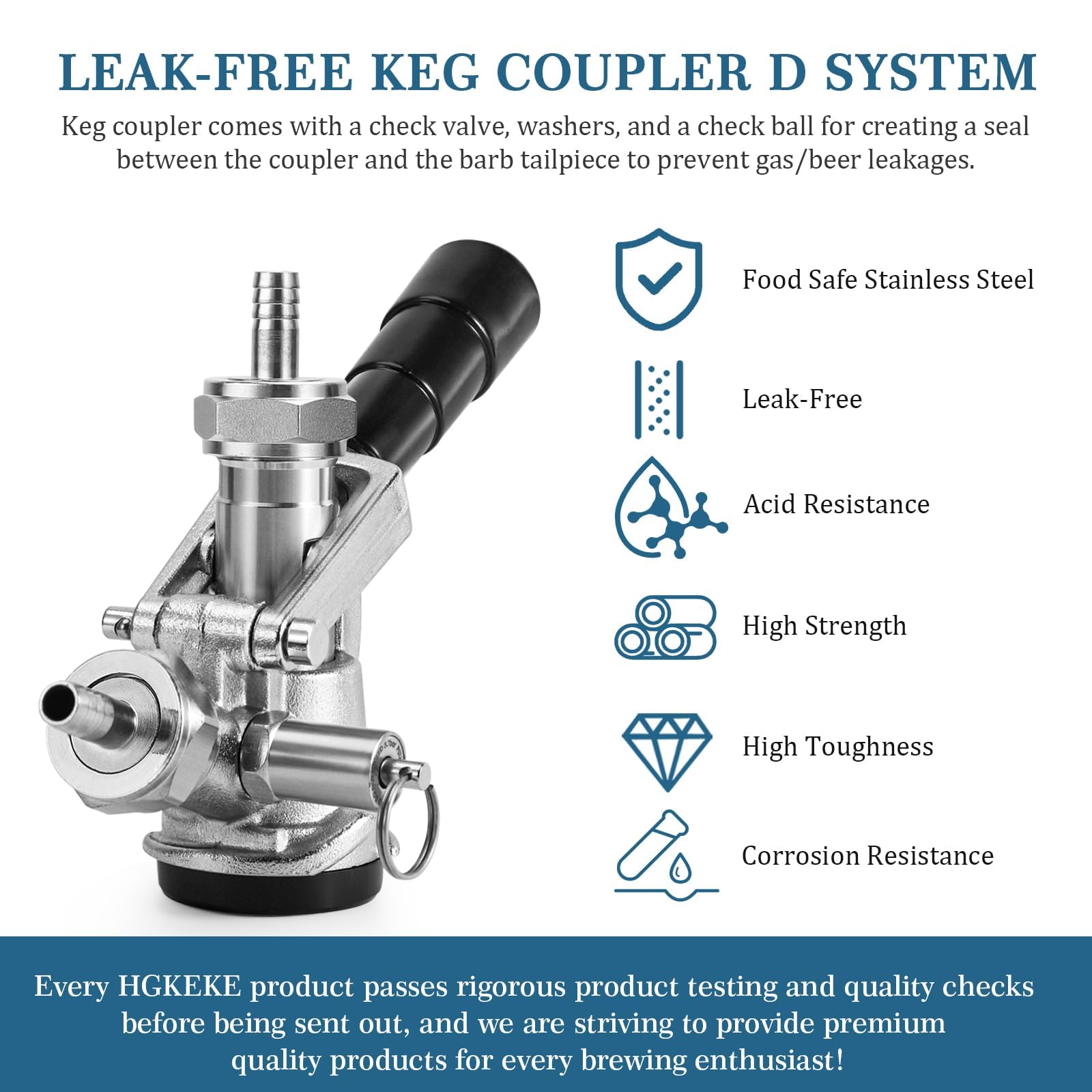 Acoplador de barril de acero inoxidable 304 Sankey Keg Acoplador de barril sistema D para Kegerator 5/16 púas G5/8 tuercas US Sanke D Acoplador de cerveza con válvula de retención, arandela de