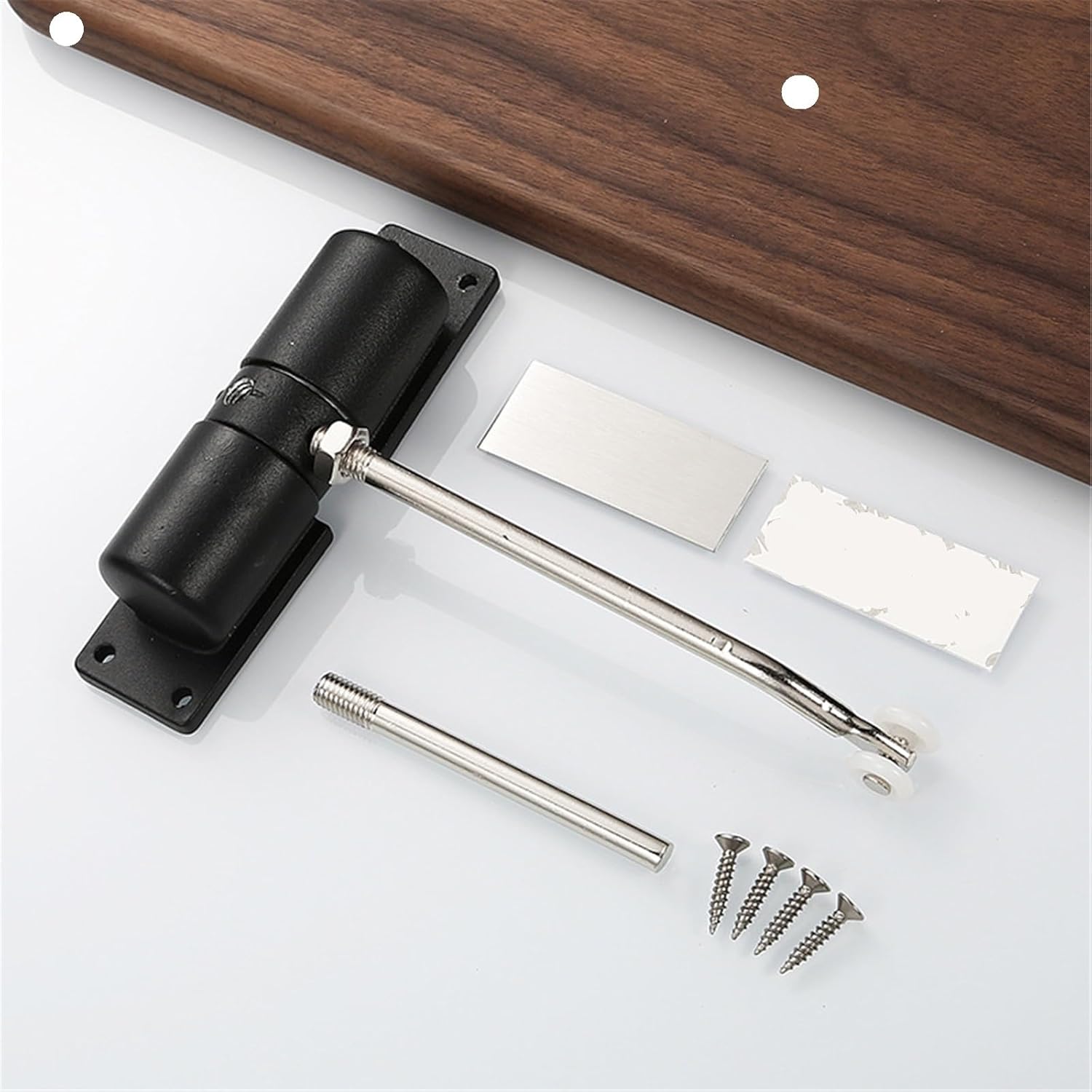 Automatic Door Closer, Furniture Hardware Pulley Automatic Door Closer Smooth and Silent Closing Device Adjustable Door Stopper(Black)