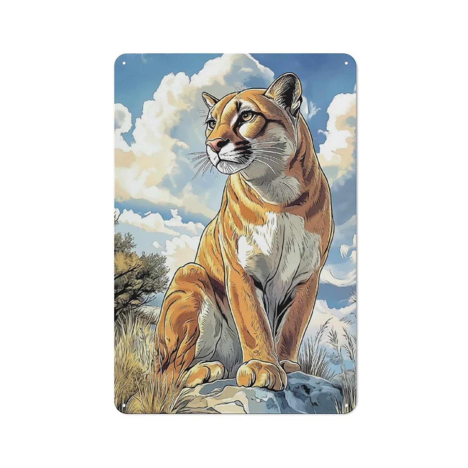Metal Sign 30x20cm with Puma I Cougar Illustration for Pub Or Café, Vintage Decor, for Metal Sign Collectors, for Garage And Workshop Walls