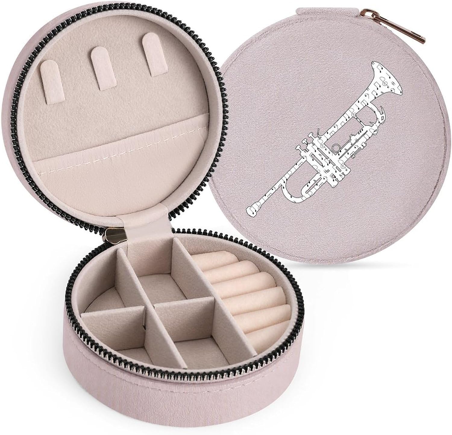Trumpet Music Notes Travel Jewelry Case Box Peachy Pink-style