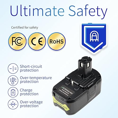 Miniatura 6 de Batería de 18V para Ryobi One+: Reemplazo de iones de litio de 18 voltios 6Ah para Ryobi One Plus P108 P102 P107 P189 Batería de alto rendimiento