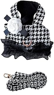 HDKUW Small Dog Harness Dress with Leash Set, Houndstooth Print Dog Dress, Soft Tutu Vest Pet Clothes for Cats Puppy Small Dogs L