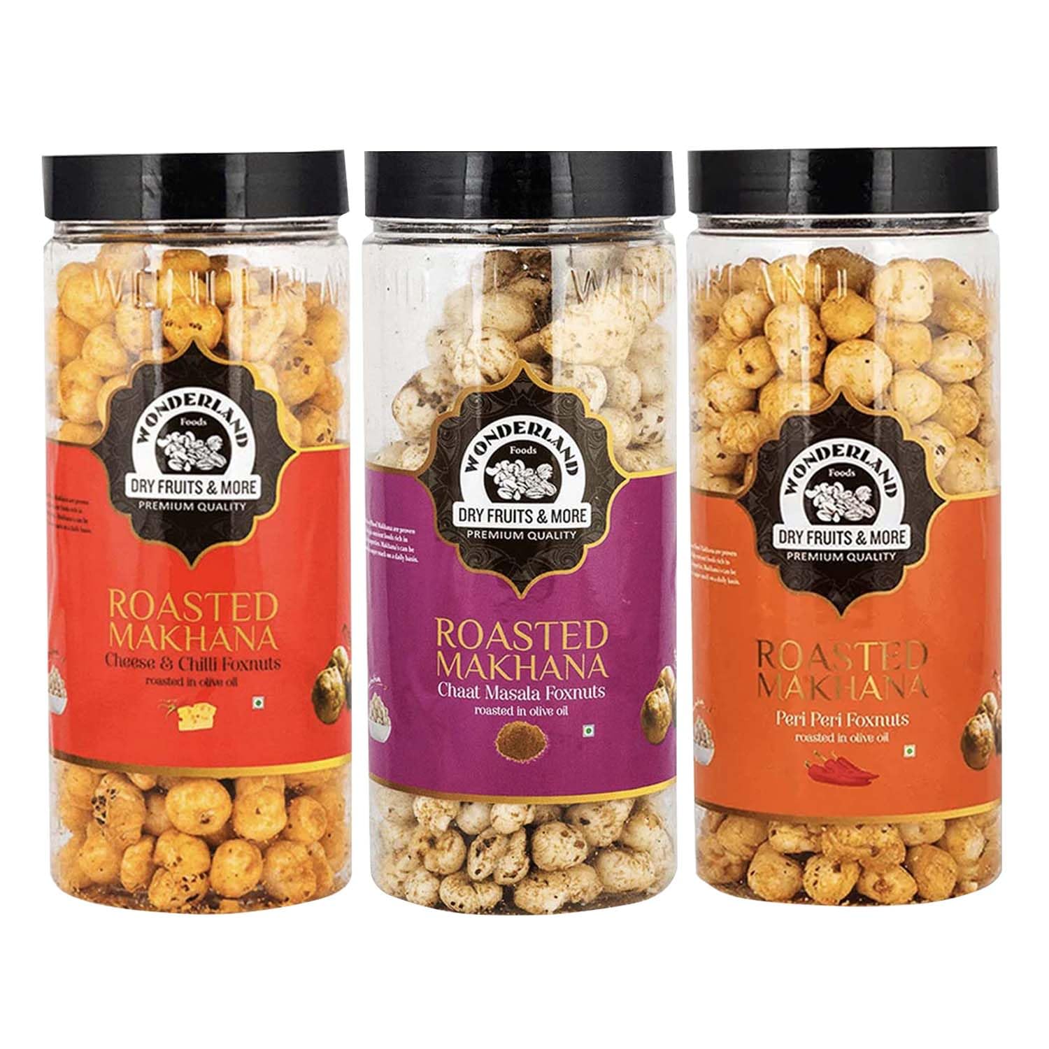 WONDERLAND FOODS (DEVICE) Roasted&Flavoured Makhana(Foxnut)IChat Masala,Peri Peri&Cheese And Chilli 100G X 3IFoxnut 300G Jar Combo Pack (B07MRLL99G) Amazon Price History, Amazon Price Tracker