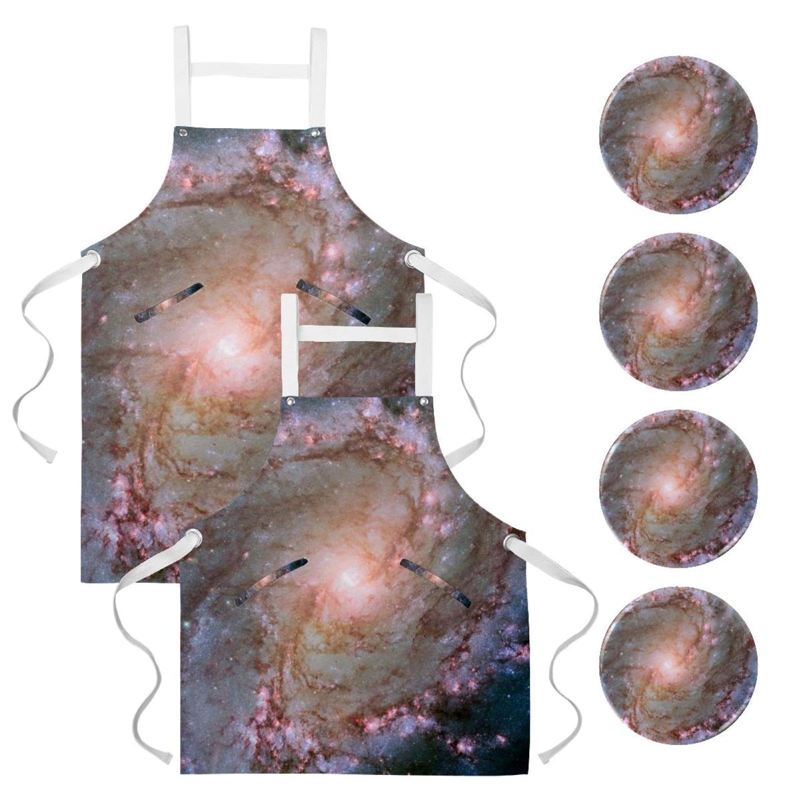 Tablier de cuisine imprimé galaxie spirale spatiale multicolore avec 4 broches de décoration