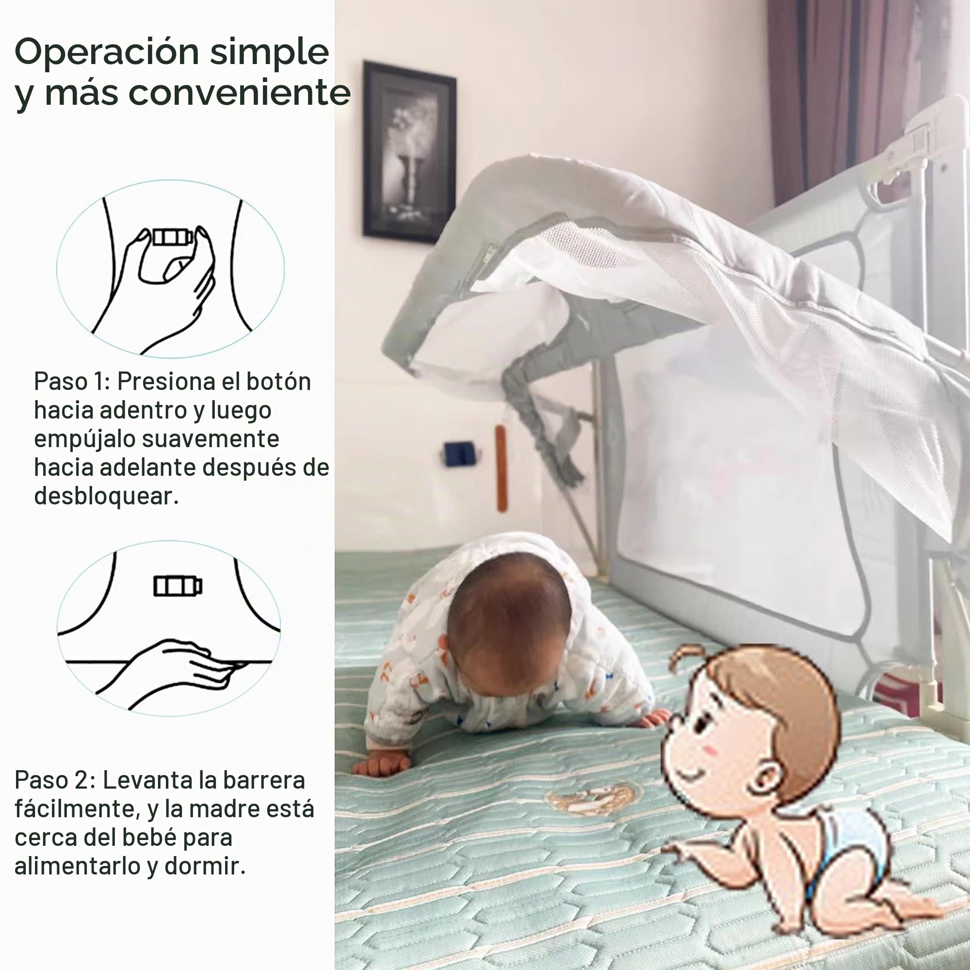 3 En 1cuna bebe,120x50cm,Cuna colecho,cuna de viaje,minicuna colecho,moises para bebe,cuna plegable,parque cuna,next To Me,cama cuna convertible,corral cunabebe,portátil,Paneles de Malla,plegado fácil