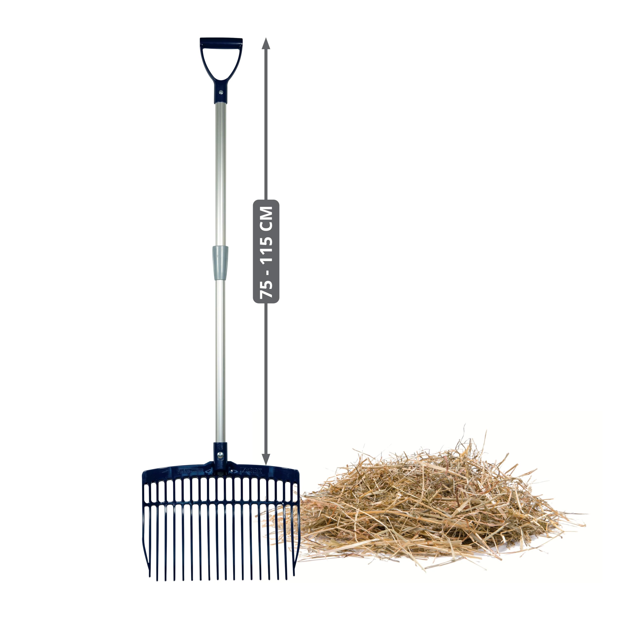 horizont Schwedengabel mit verstellbarem Aluminiumstiel 75–115 cm, Mistgabel für Kinder & Erwachsene, leichte stabile Dunggabel, ergonomisch & wetterfest, Heugabel Kinder, Bollengabel