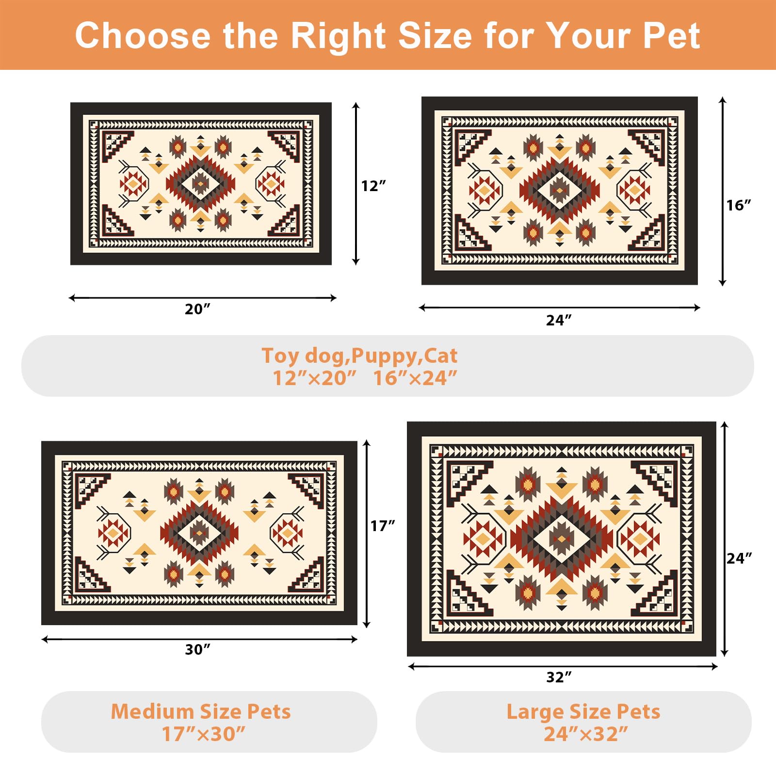 Tapis de nourriture pour chien - Tapis bohème imperméable pour gamelles d'eau et nourriture pour chat - Absorbant à séchage rapide - Tapis antidérapant pour l'alimentation des animaux de compagnie