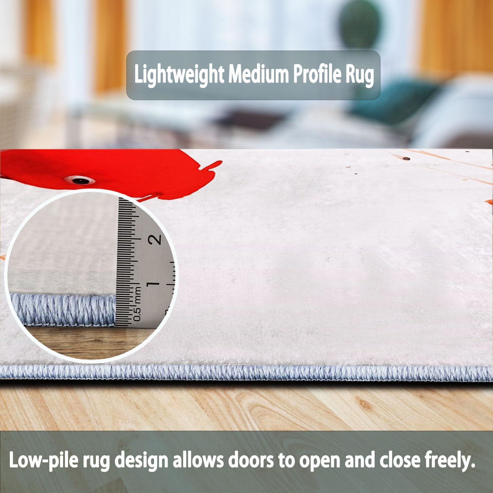 Tapis de Salon 140 x 200 cm – Antidérapant, Doux et Épais Lavable en Machine, Motif Lavis À L'Encre De Chine Poisson – Tapis de Sol pour Chambre, Salle de Séjour, Blanc