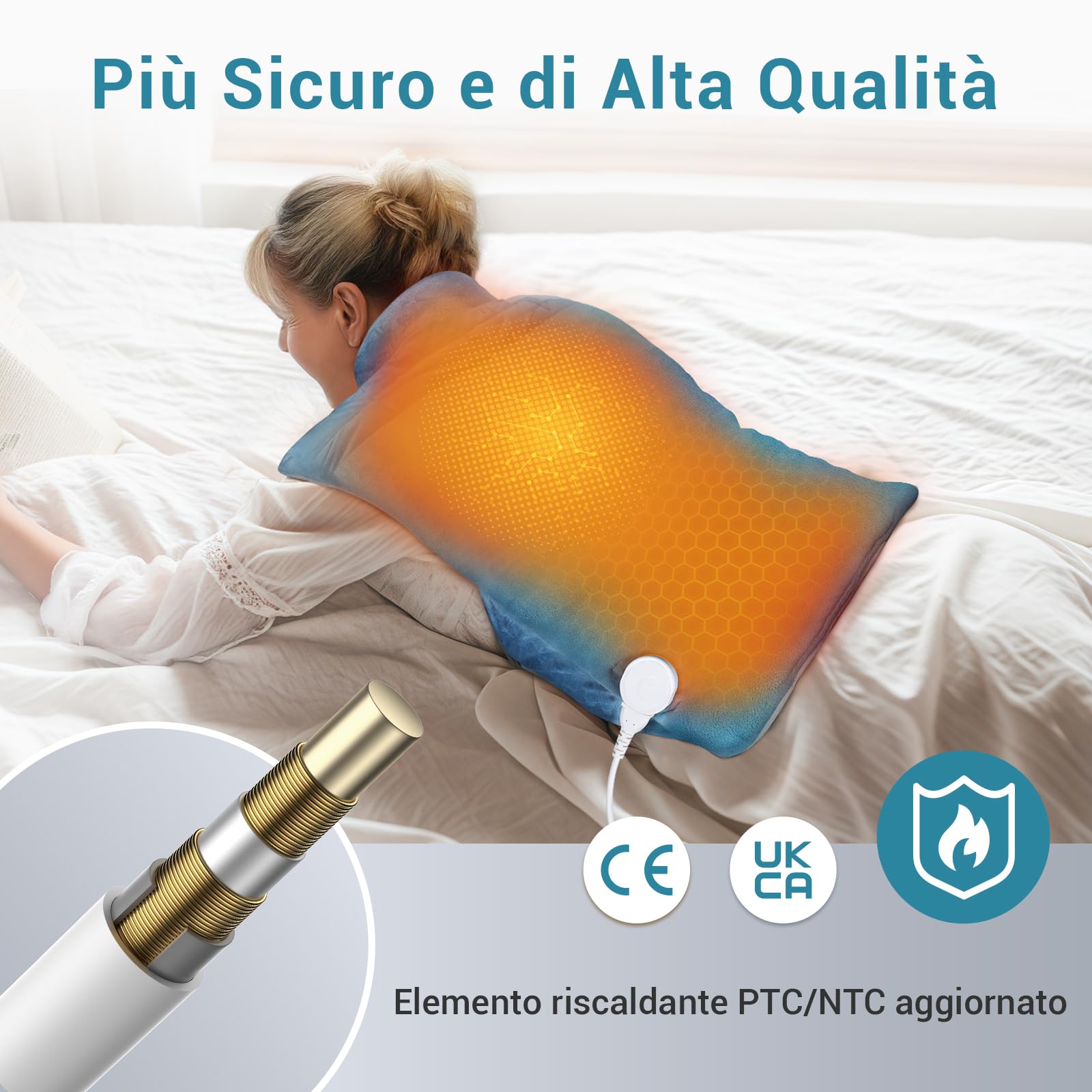 Comfytemp Cuscino Termico Elettrico Pesante 53x85 Cm Con 9 Livelli - Per Schiena, Spalle E Collo - Timer E Spegnimento Automatico - 5