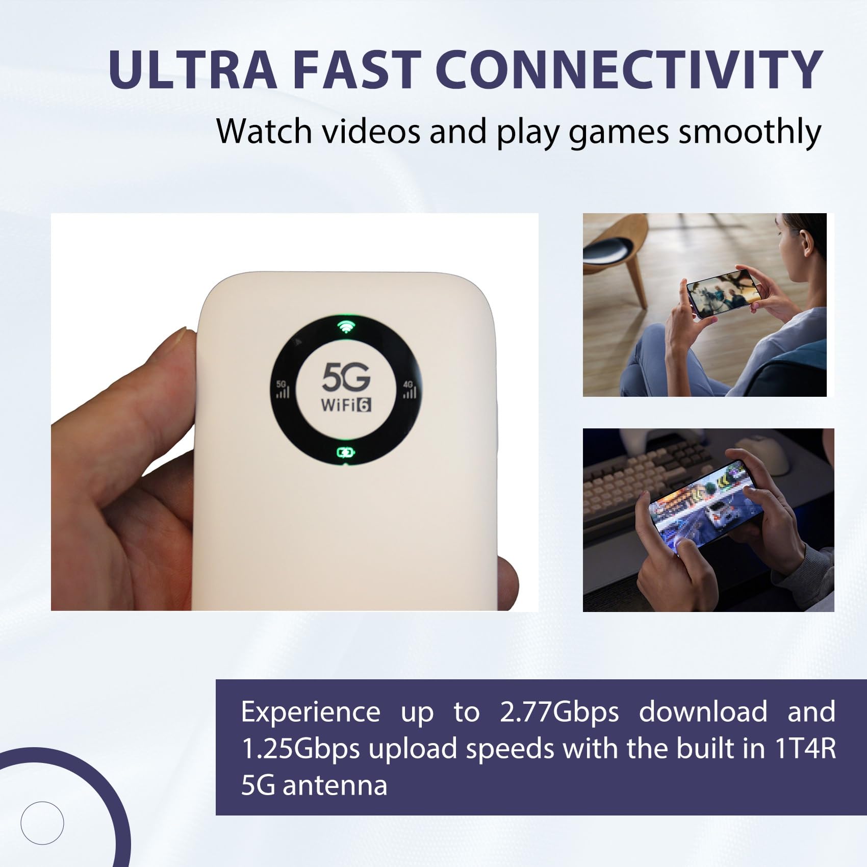 Router Wireless Wi-Fi Dual Band 5G 2,4 GHz 5,8 GHz, Hotspot Mobile, Slot per Scheda SIM, Batteria Ultra Veloce da 7100 mAh