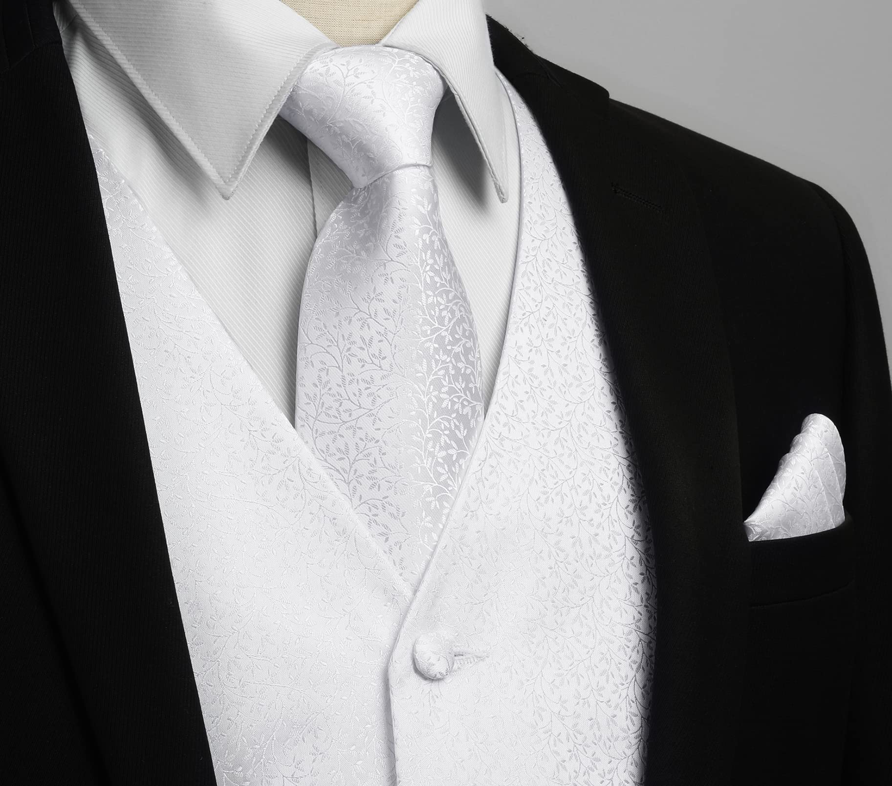 HISDERN Chaleco y corbata de jacquard floral paisley clasico para hombre y traje de chaleco cuadrado de bolsillo