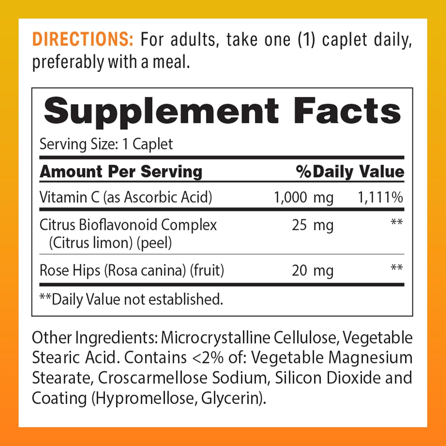 Vitamin World C-1000 mg with Bioflavonoids and Wild Rose HIPS Vitamin C 250 Coated Caplets
