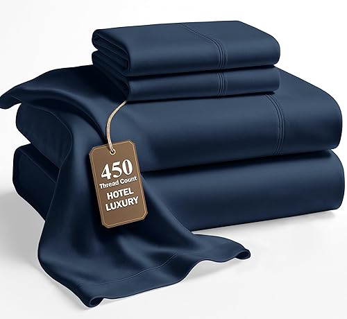 LANE LINEN - Juego de sábanas tamaño Queen, 450 hilos, 100% algodón, refrescantes, suaves y transpirables, con bolsillo profundo, 4 piezas, color