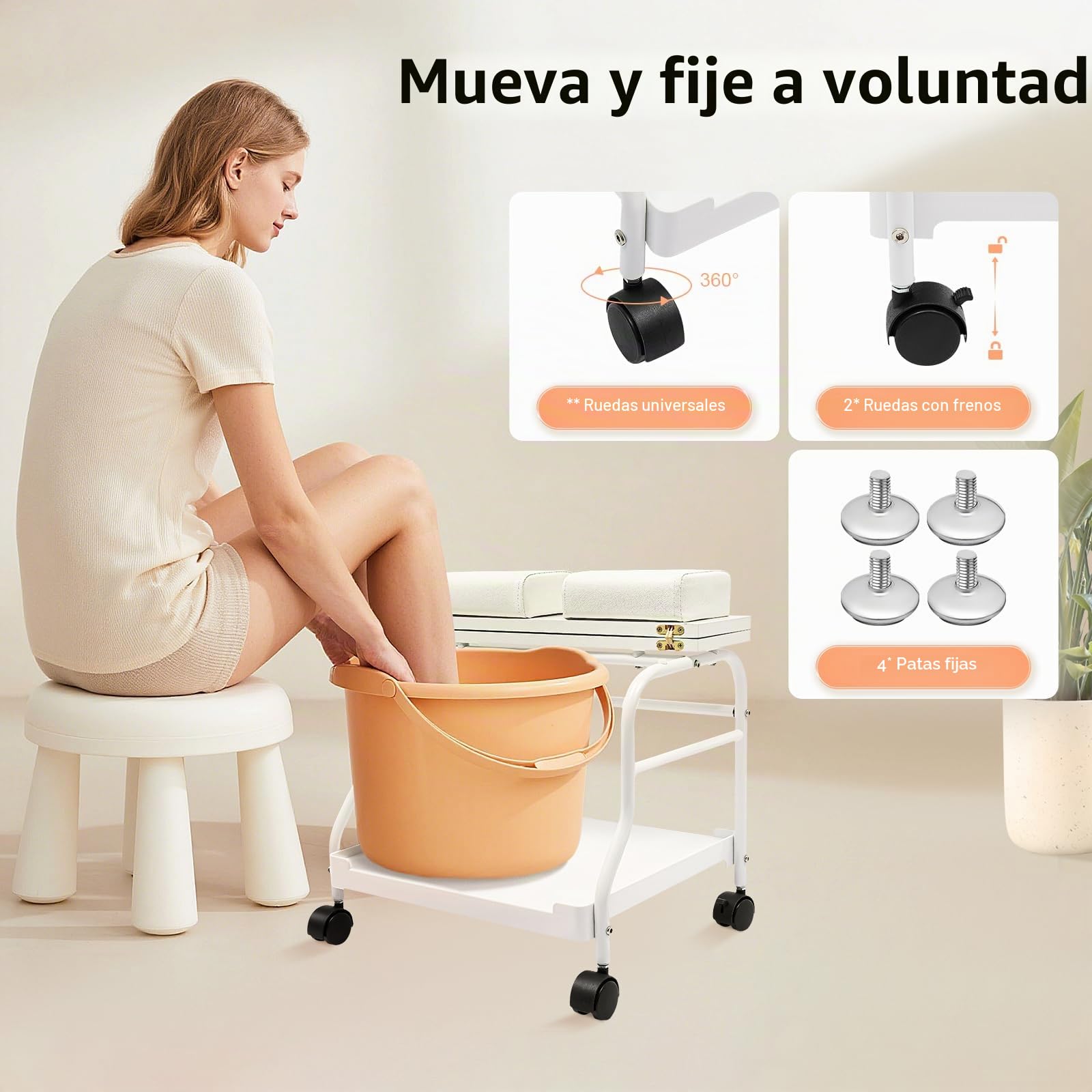 Carritos de Salón, Carrito Portátil, Pedicura, Manicura, Salón de Belleza, Baño de Pies, Reposapiés Spa, para Salones de Belleza, Clínicas Médicas, Salones de Peluquería, Baños, Casa, 50 x 42 x 47 cm,