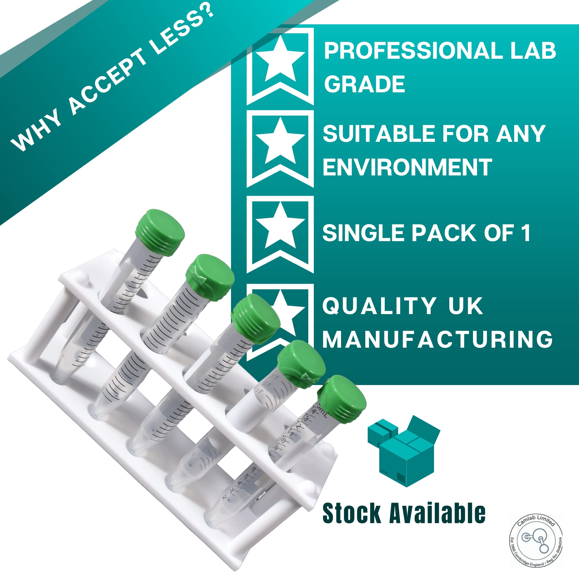 Labsales,Estante de PTFE sólido para tubos de centrífuga y tubos de ensayo, varios tamaños y tamaños de tubo disponibles, paquete de 1 (10 tubos – 19 mm de diámetro)