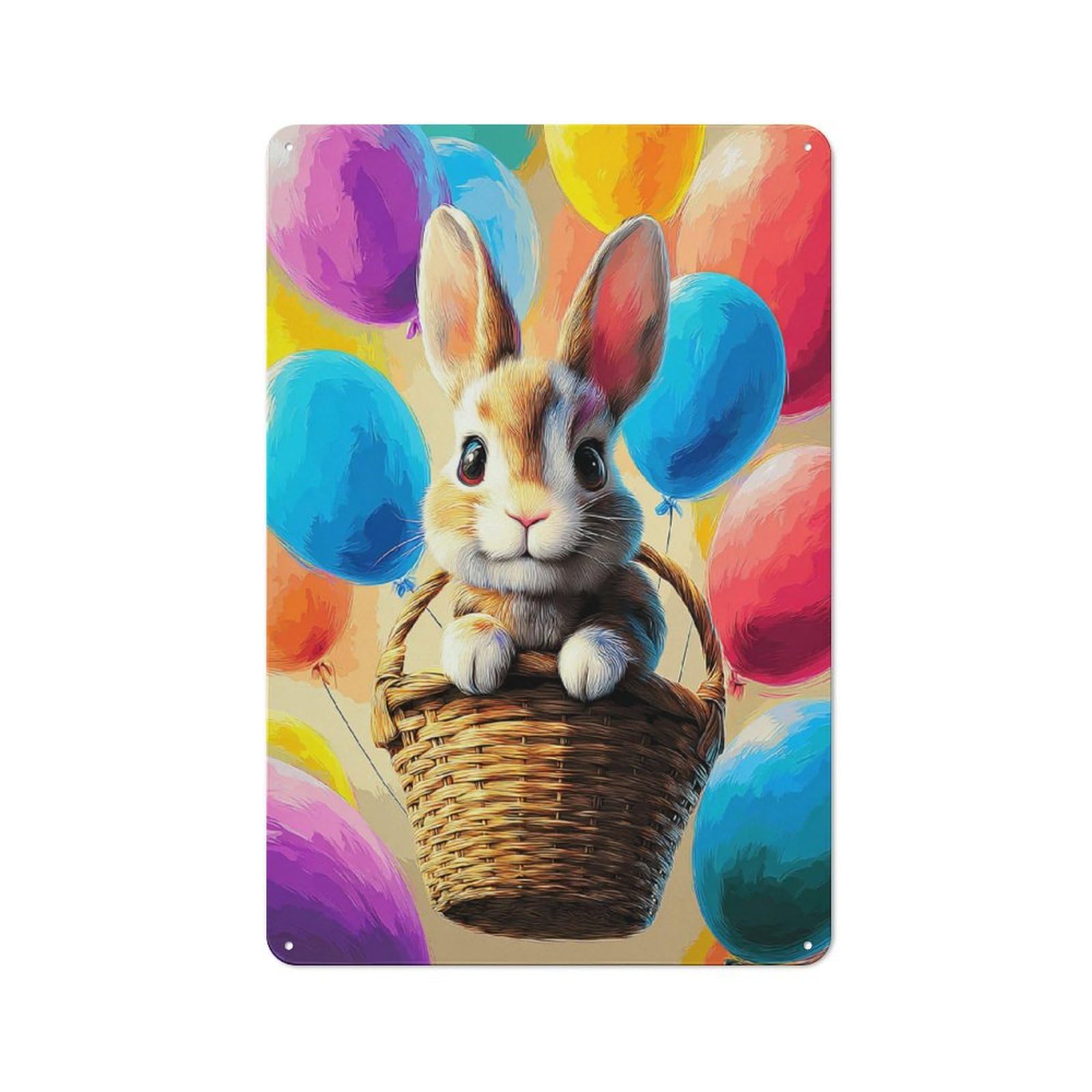 Junmoney Bunny In Balloon Basket -2 Rustic Metal Plaque 30X20cm For Hobby Room Or Studio, For Vintage Wall Decor Fans, For Garage And Workshop Walls