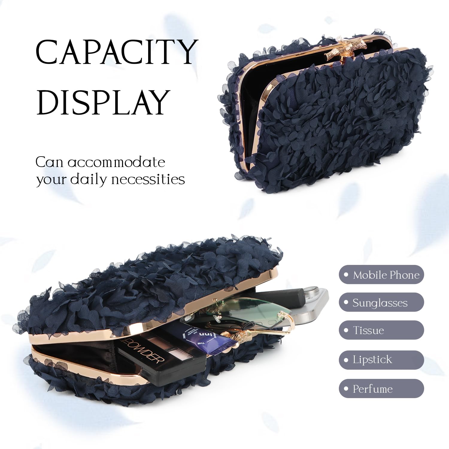Flower Handbag Clutch Bolso de noche Bolsos florales con cadena para boda