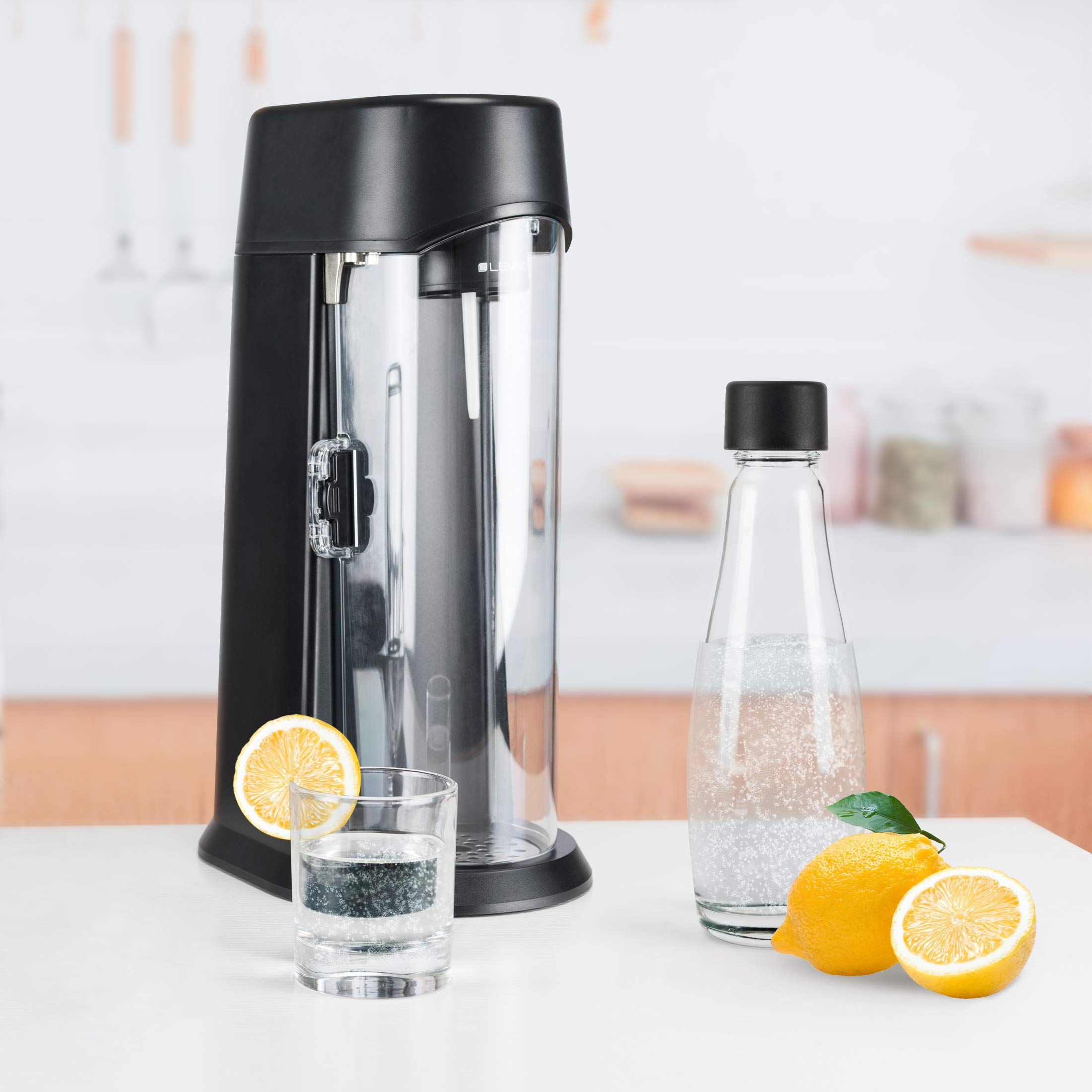 Levivo Gasificadora WATER incl. botella de vidrio y cilindro de CO2, apta para todos los cilindros de CO2 de 0,6 l y 1,2 l, se acabó cargar botellas, Negro Antracita — view 4