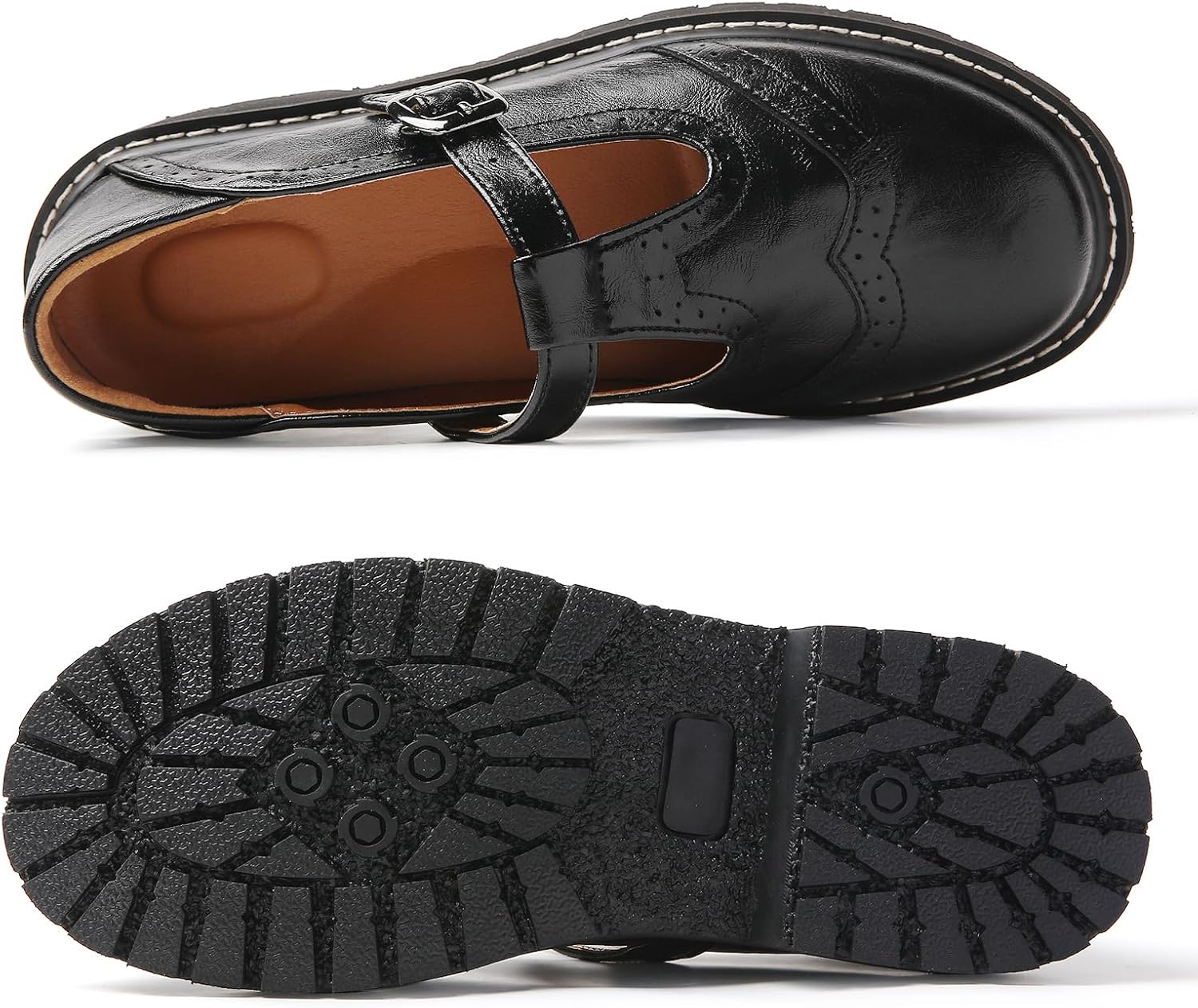 Mary Jane Shoes Women Platform Non-Slip Classics Brogues Round Toe T Ankle Strap Comfort Casual Oxford Dress Work Mary Jane Flat Shoes - Image 3