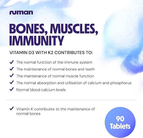Numan Vitamin D3 and K2 Supplement – D3 4000iu and K2 Vitamin, High Strength, 3 Months of Supply, UK Made, Vegetarian